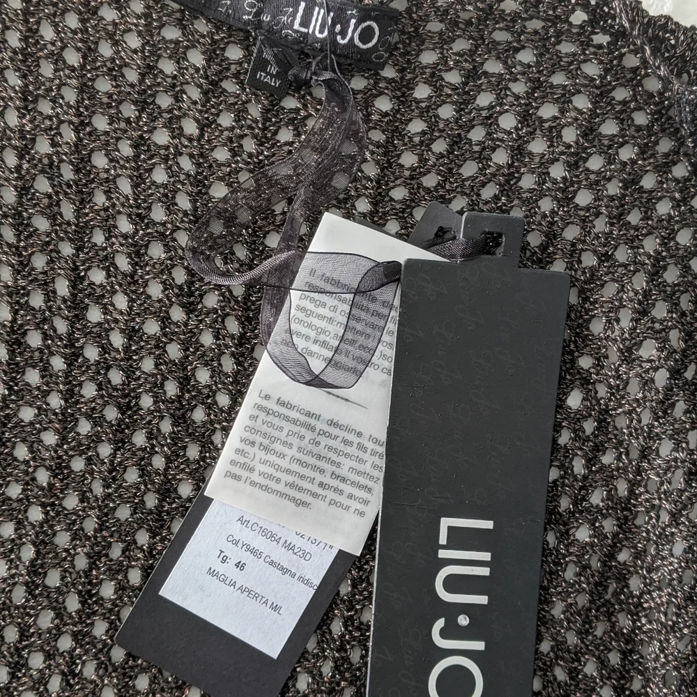 Liu Jo Cardigan Open Metallic Knit Fringe Semi Sheer Lightweight Brown L NWT - Picture 8 of 8